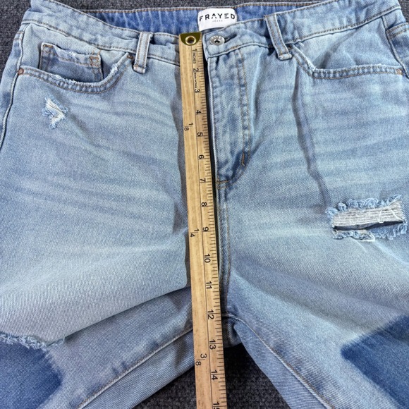 Frayed Jeans Ankle Straight Women 31 Light Wash Two Tone Distressed High Rise - Picture 6 of 9